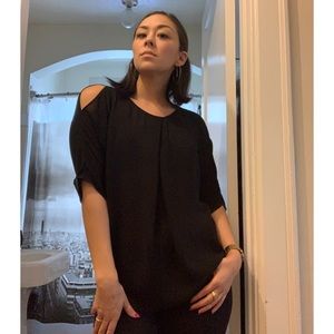 Calvin Klein Sheer Shoulder Slit Blouse